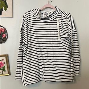 Talbots Black and White Striped Cowl Neck Sweater